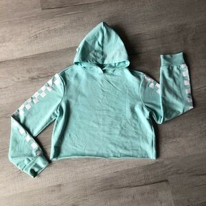 Kids Aqua Hoodie with Checkered Sleeves